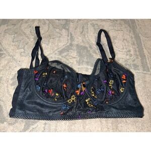 FREYA Black Floral Underwire Longline Bra, US 34D